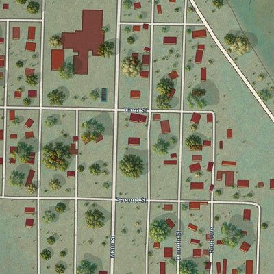 Close-up of the map of Yampa, Colorado print showing street and building detail