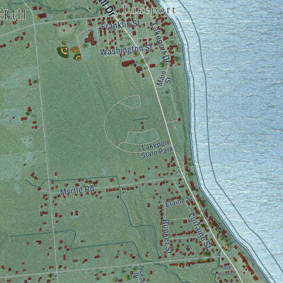 Close-up of the map of Burtchville, Michigan print showing street and building detail