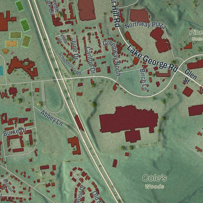 Close-up of the map of Glens Falls North, New York print showing street and building detail