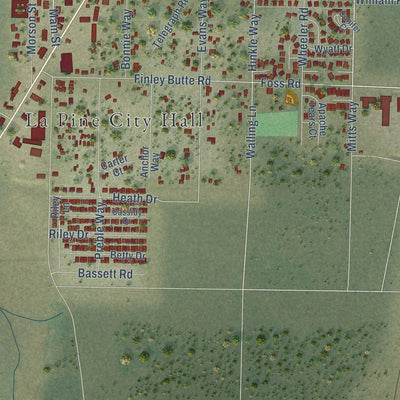 Close-up of the map of La Pine, Oregon print showing street and building detail