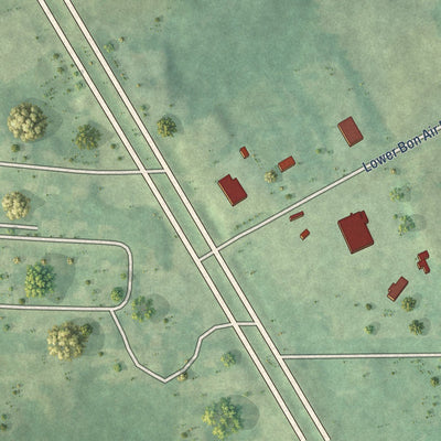 Close-up of the map of Bon Air, Alabama print showing street and building detail