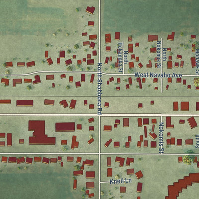 Close-up of the map of Shabbona, Illinois print showing street and building detail