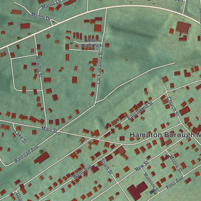 Close-up of the map of Hampton, Hunterdon County, New Jersey print showing street and building detail