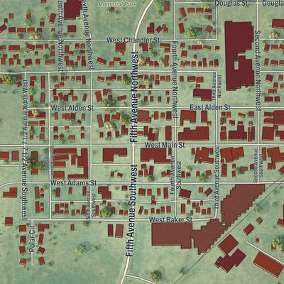 Close-up of the map of Arlington, Minnesota print showing street and building detail