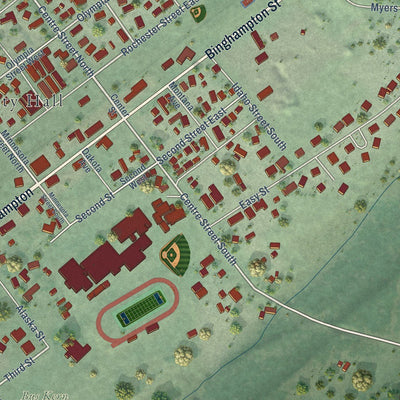 Close-up of the map of Rainier, Washington print showing street and building detail