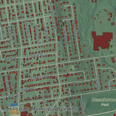 Close-up of the map of Hillsdale, New Jersey print showing street and building detail