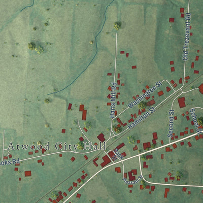 Close-up of the map of Atwood, Tennessee print showing street and building detail