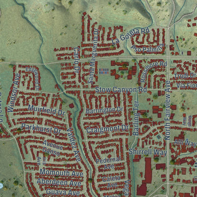 Close-up of the map of Goleta, California print showing street and building detail