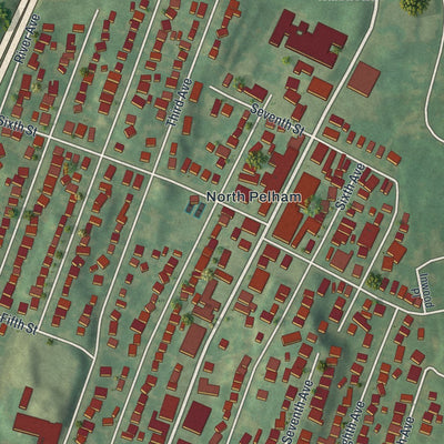 Close-up of the map of the Village of Pelham, New York print showing street and building detail