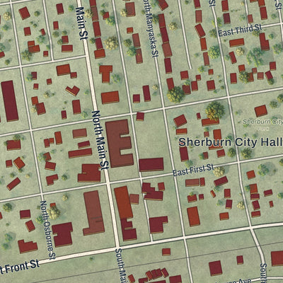 Close-up of the map of Sherburn, Minnesota print showing street and building detail