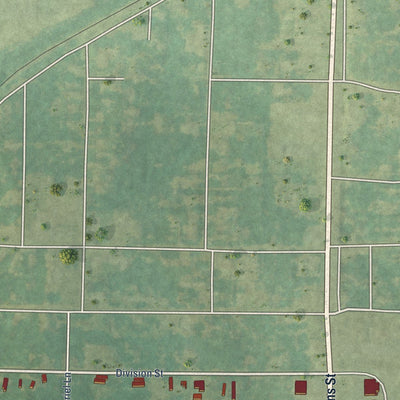 Close-up of the map of South Mansfield, Louisiana print showing street and building detail