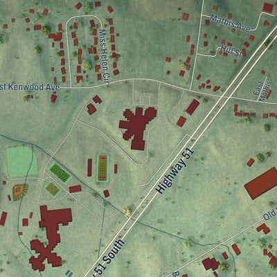Close-up of the map of Brighton, Tennessee print showing street and building detail