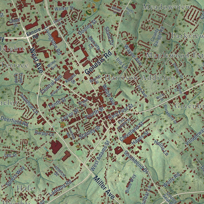 Close-up of the map of Crossville, Tennessee print showing street and building detail