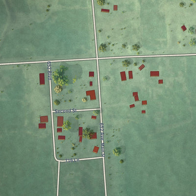 Close-up of the map of Barada, Nebraska print showing street and building detail