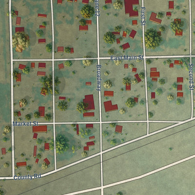 Close-up of the map of Crowley, Colorado print showing street and building detail