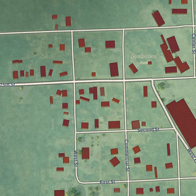 Close-up of the map of Powhattan, Kansas print showing street and building detail