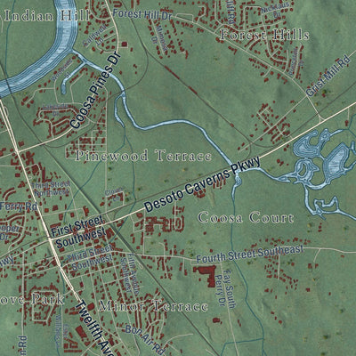 Close-up of the map of Childersburg, Alabama print showing street and building detail