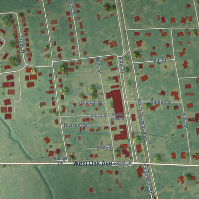 Close-up of the map of Como, Mississippi print showing street and building detail
