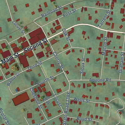 Close-up of the map of Andrews, North Carolina print showing street and building detail