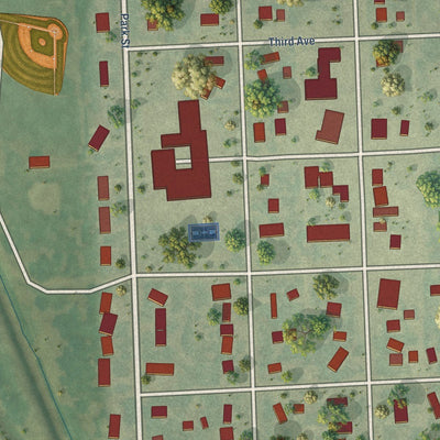 Close-up of the map of St. Thomas, North Dakota print showing street and building detail
