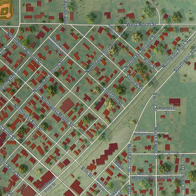 Close-up of the map of Atlanta, Illinois print showing street and building detail