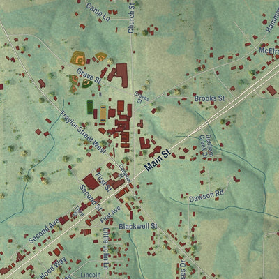Close-up of the map of Fyffe, Alabama print showing street and building detail