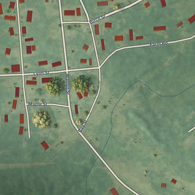 Close-up of the map of Vredenburgh, Alabama print showing street and building detail