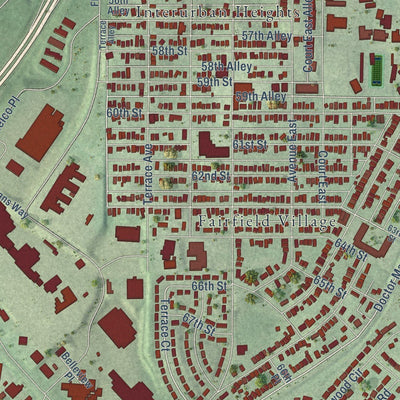 Close-up of the map of Fairfield, Alabama print showing street and building detail