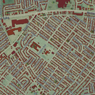 Close-up of the map of East Meadow, New York print showing street and building detail