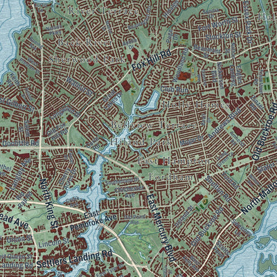 Close-up of the map of Hampton, Virginia print showing street and building detail