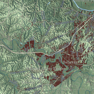 Close-up of the map of Nashville, Tennessee print showing street and building detail