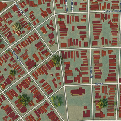 Close-up of the map of Algiers Point, Louisiana print showing street and building detail