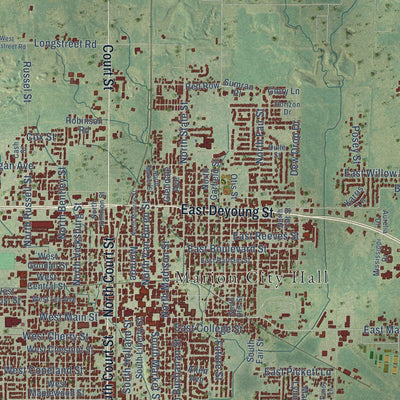 Close-up of the map of Marion, Illinois print showing street and building detail