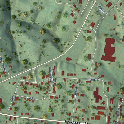 Close-up of the map of Byrdstown, Tennessee print showing street and building detail