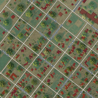 Close-up of the map of Amherst, Texas print showing street and building detail