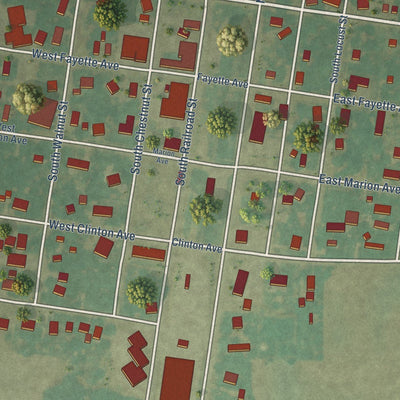 Close-up of the map of Patoka, Illinois print showing street and building detail