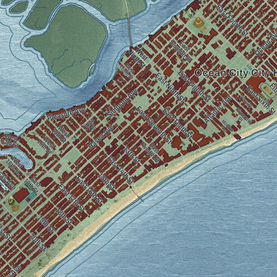 Close-up of the map of Ocean City, New Jersey print showing street and building detail