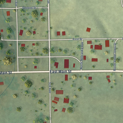 Close-up of the map of Verdel, Nebraska print showing street and building detail