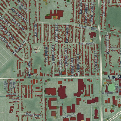 Close-up of the map of Eastlake, Ohio print showing street and building detail