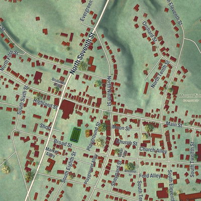 Close-up of the map of Akron, Pennsylvania print showing street and building detail