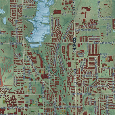 Close-up of the map of Stillwater, Oklahoma print showing street and building detail