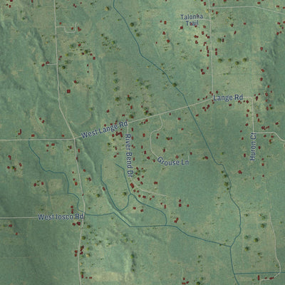 Close-up of the map of Iosco, Michigan print showing street and building detail