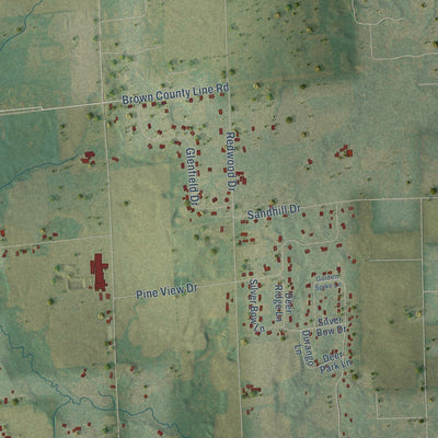Close-up of the map of Pittsfield, Wisconsin print showing street and building detail