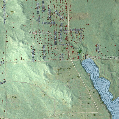 Close-up of the map of Hayes, Clare County, Michigan print showing street and building detail