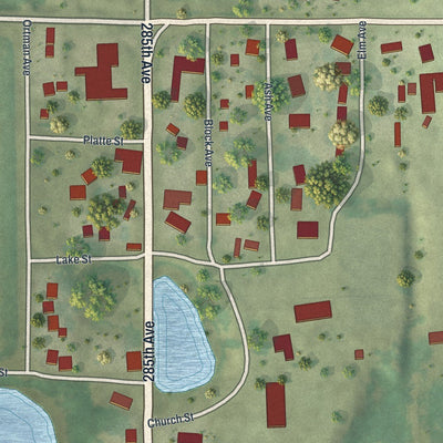 Close-up of the map of Lastrup, Minnesota print showing street and building detail