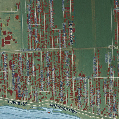 Close-up of the map of Reserve, Louisiana print showing street and building detail