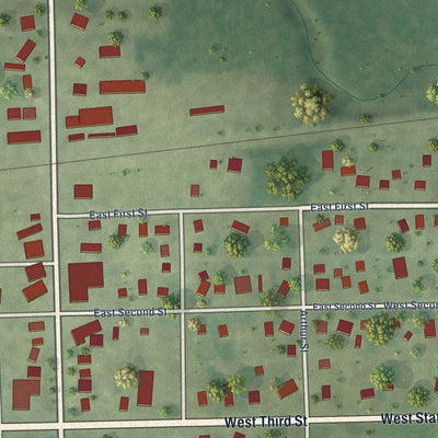 Close-up of the map of Leaf River, Illinois print showing street and building detail