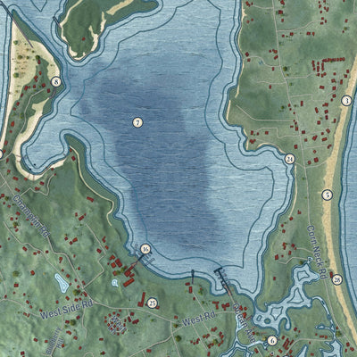 Close-up of the map of New Shoreham, Rhode Island print showing street and building detail