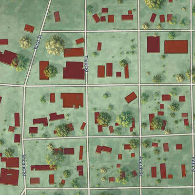 Close-up of the map of Hecla, South Dakota print showing street and building detail