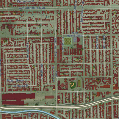 Close-up of the map of Sherman Oaks, California print showing street and building detail